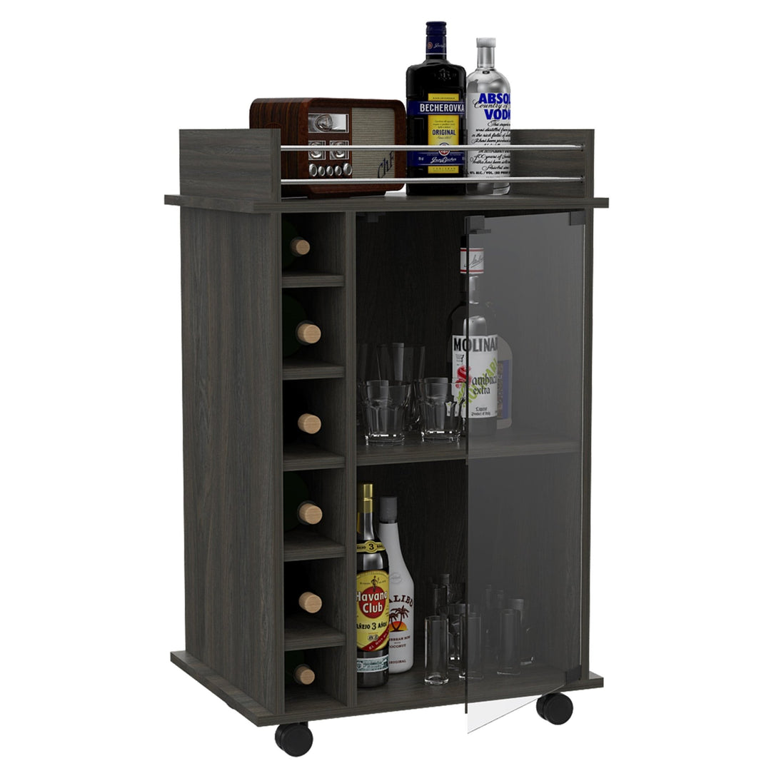 Dukat Bar Cart,Two Shelves, Six Built - in Wine Rack, Four Casters - Espresso - Tenko Co., Ltd.