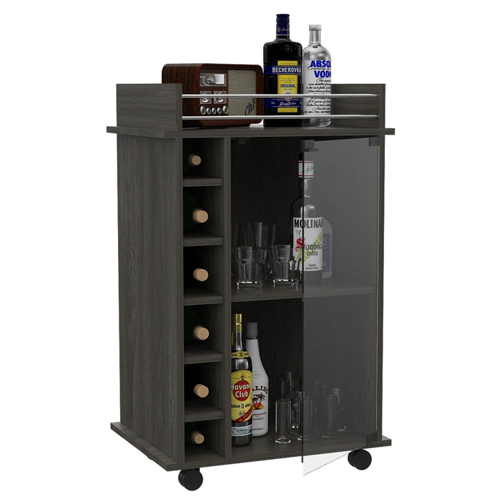 Dukat Bar Cart,Two Shelves, Six Built - in Wine Rack, Four Casters - Espresso - Tenko Co., Ltd.