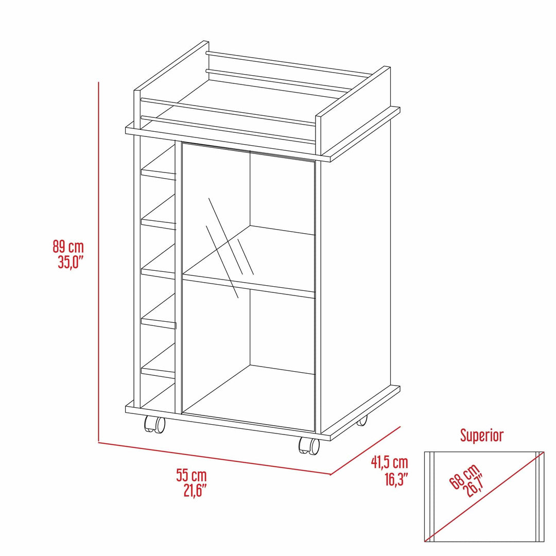 Dukat Bar Cart,Two Shelves, Six Built - in Wine Rack, Four Casters - Espresso - Tenko Co., Ltd.