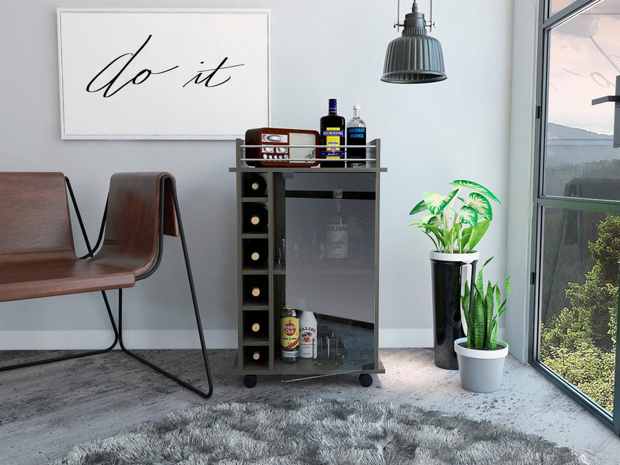 Dukat Bar Cart,Two Shelves, Six Built - in Wine Rack, Four Casters - Espresso - Tenko Co., Ltd.