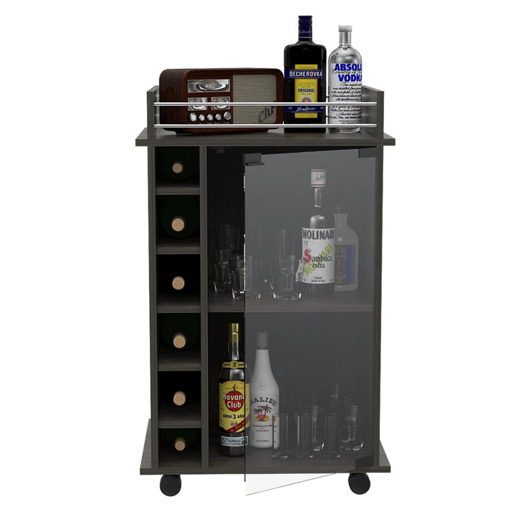 Dukat Bar Cart,Two Shelves, Six Built - in Wine Rack, Four Casters - Espresso - Tenko Co., Ltd.
