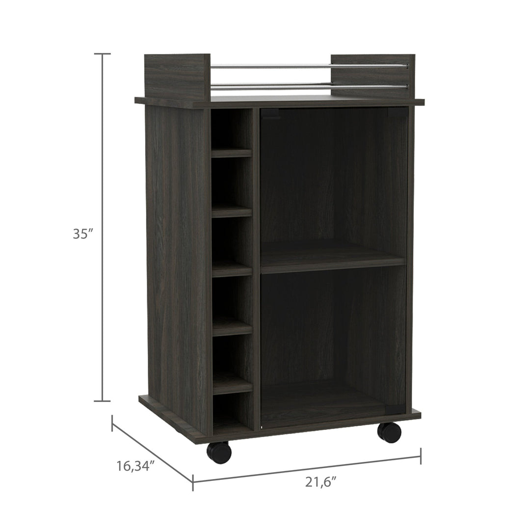 Dukat Bar Cart,Two Shelves, Six Built - in Wine Rack, Four Casters - Espresso - Tenko Co., Ltd.