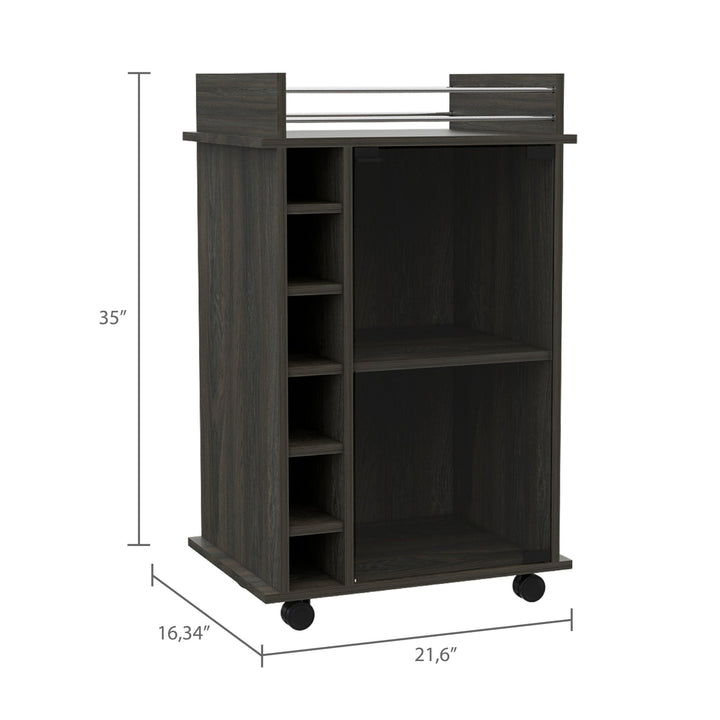Dukat Bar Cart,Two Shelves, Six Built - in Wine Rack, Four Casters - Espresso - Tenko Co., Ltd.
