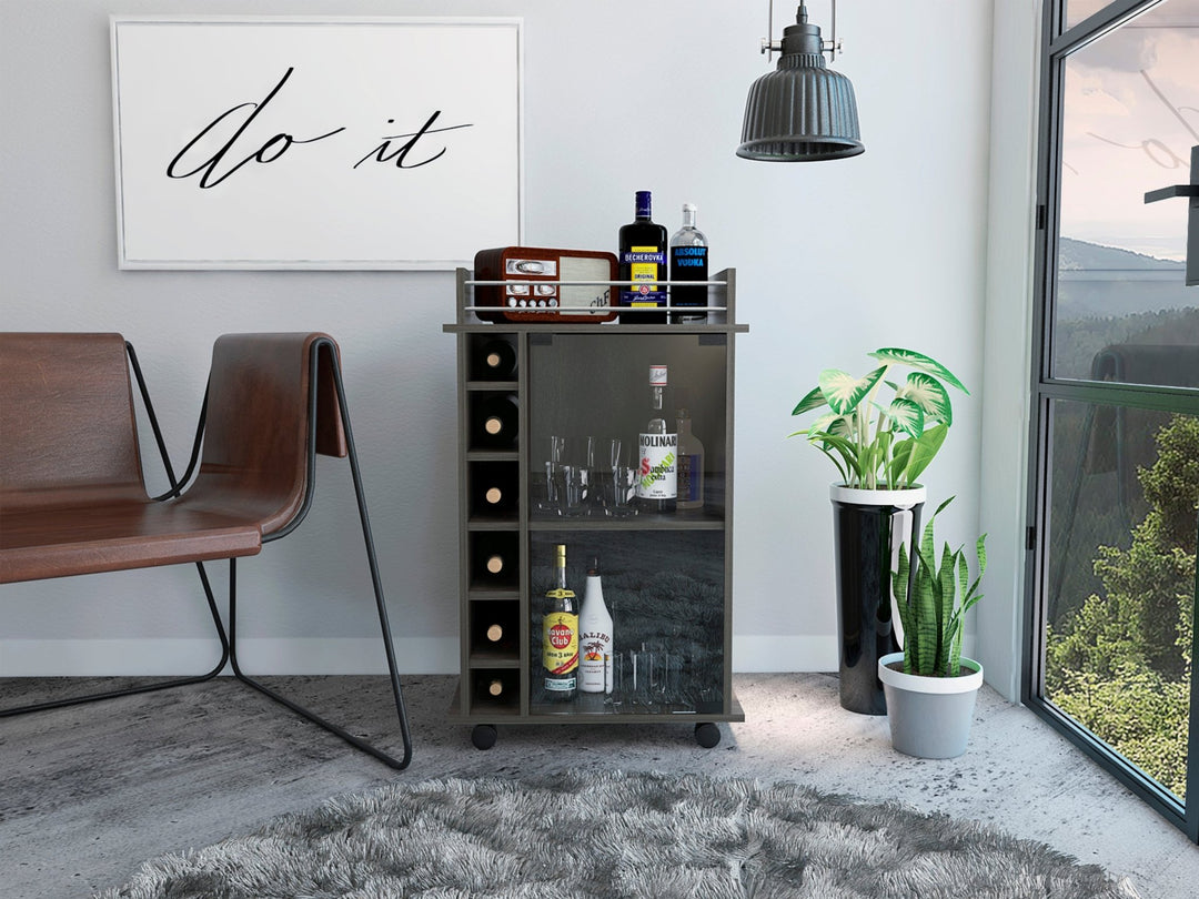 Dukat Bar Cart,Two Shelves, Six Built - in Wine Rack, Four Casters - Espresso - Tenko Co., Ltd.