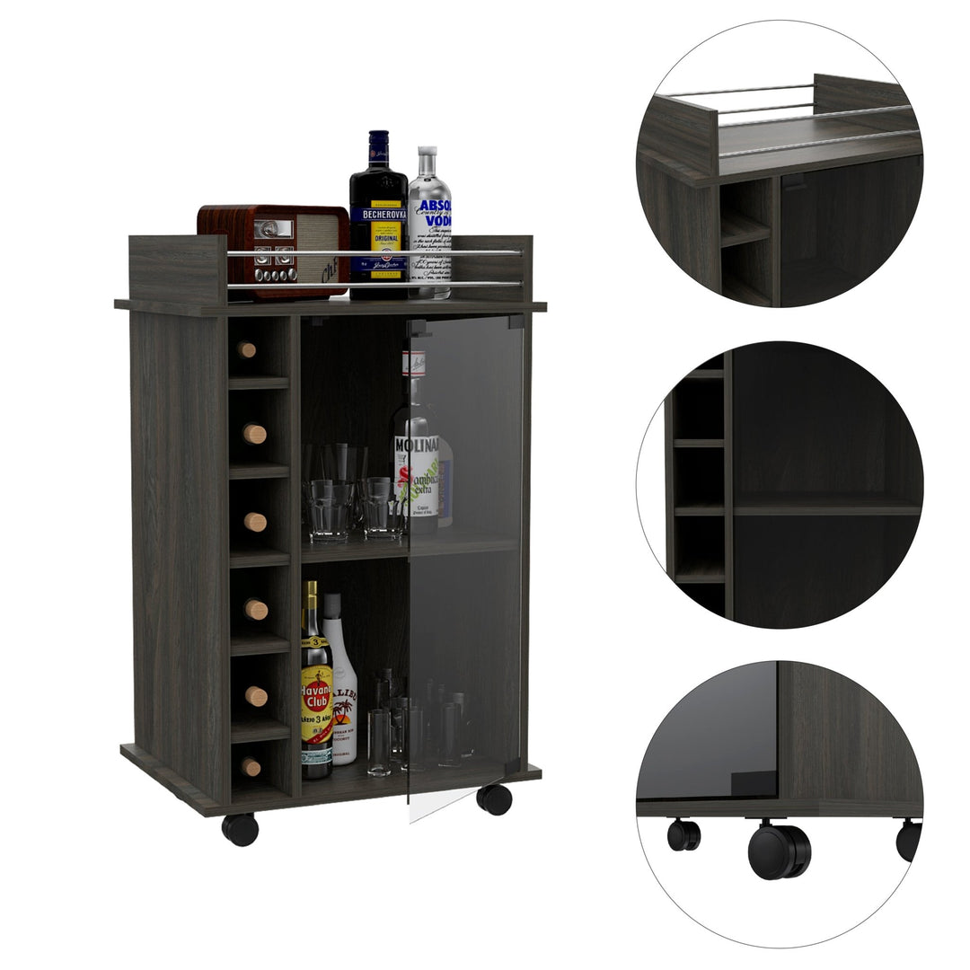 Dukat Bar Cart,Two Shelves, Six Built - in Wine Rack, Four Casters - Espresso - Tenko Co., Ltd.