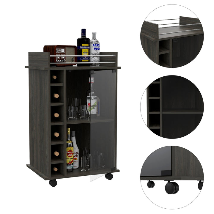 Dukat Bar Cart,Two Shelves, Six Built - in Wine Rack, Four Casters - Espresso - Tenko Co., Ltd.