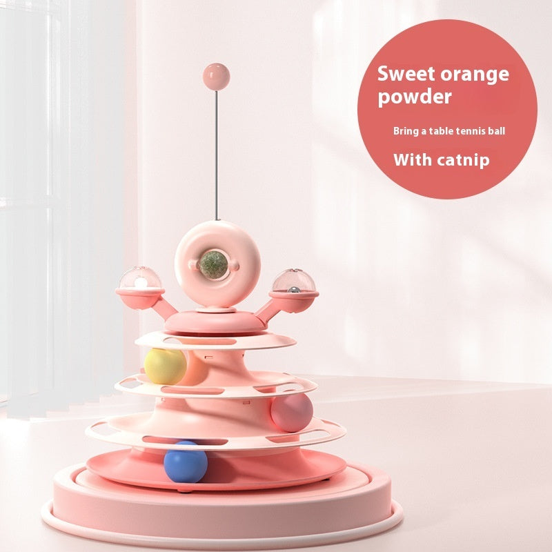 4 Levels Cat Toy Tower Turntable Roller Balls Toys Interactive Intelligence Pets Toys Training Track Puzzle Funny Games Accessories Pet Products Tenko Store