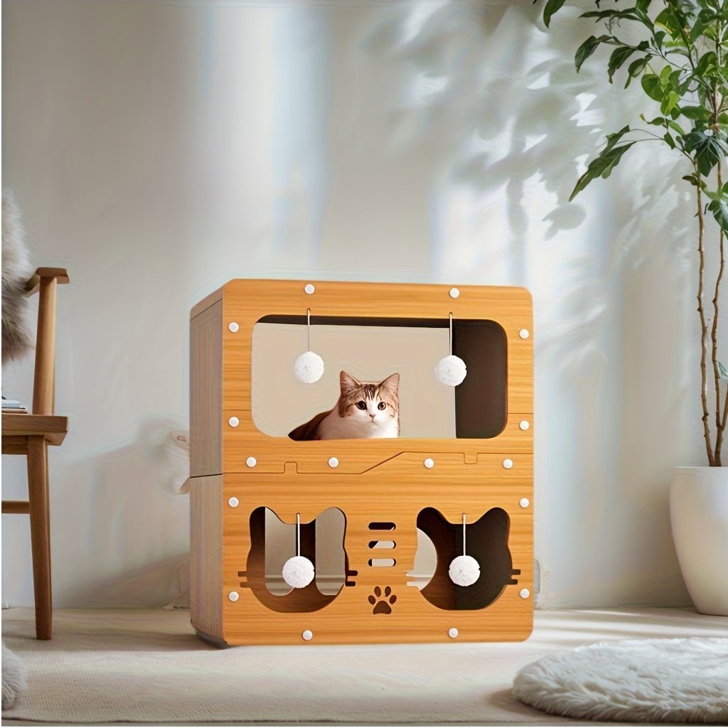 Extra - Large Vertical Scratching Post and Cool House - Two - Storey Cat Villa with Scratching Boards, Platform, and Entry Door - Space - Saving, Sturdy Design for Multi - Cat Households - Indoor Cat Claw Gua - Tenko Co., Ltd.