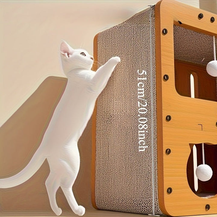 Extra - Large Vertical Scratching Post and Cool House - Two - Storey Cat Villa with Scratching Boards, Platform, and Entry Door - Space - Saving, Sturdy Design for Multi - Cat Households - Indoor Cat Claw Gua - Tenko Co., Ltd.