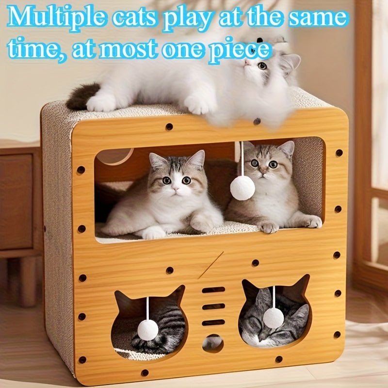 Extra - Large Vertical Scratching Post and Cool House - Two - Storey Cat Villa with Scratching Boards, Platform, and Entry Door - Space - Saving, Sturdy Design for Multi - Cat Households - Indoor Cat Claw Gua - Tenko Co., Ltd.