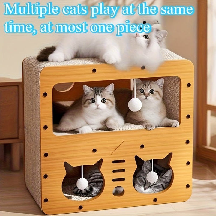 Extra - Large Vertical Scratching Post and Cool House - Two - Storey Cat Villa with Scratching Boards, Platform, and Entry Door - Space - Saving, Sturdy Design for Multi - Cat Households - Indoor Cat Claw Gua - Tenko Co., Ltd.