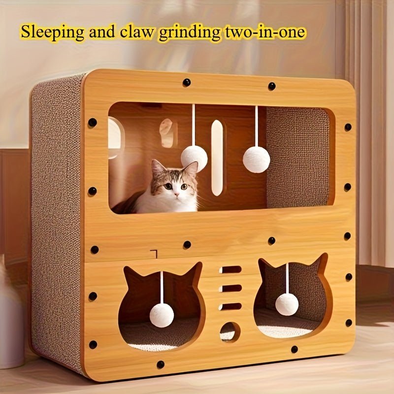 Extra - Large Vertical Scratching Post and Cool House - Two - Storey Cat Villa with Scratching Boards, Platform, and Entry Door - Space - Saving, Sturdy Design for Multi - Cat Households - Indoor Cat Claw Gua - Tenko Co., Ltd.