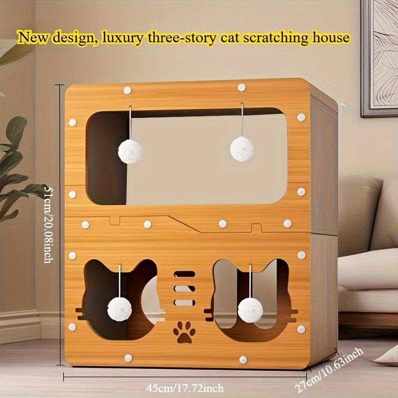 Extra - Large Vertical Scratching Post and Cool House - Two - Storey Cat Villa with Scratching Boards, Platform, and Entry Door - Space - Saving, Sturdy Design for Multi - Cat Households - Indoor Cat Claw Gua - Tenko Co., Ltd.