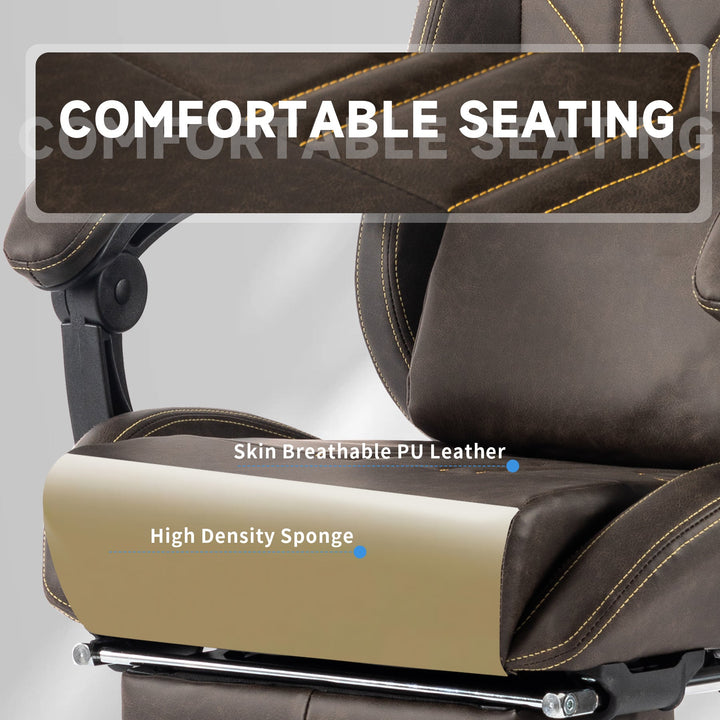 Gaming Chair, Video Game Chair with Massage Lumbar Support and Footrest, Comfortable Ergonomic Computer Chair with Linkage Armrests, Height Adjustable Racing Game Chair Pu Leather for Adults,Brown - Tenko Co., Ltd.