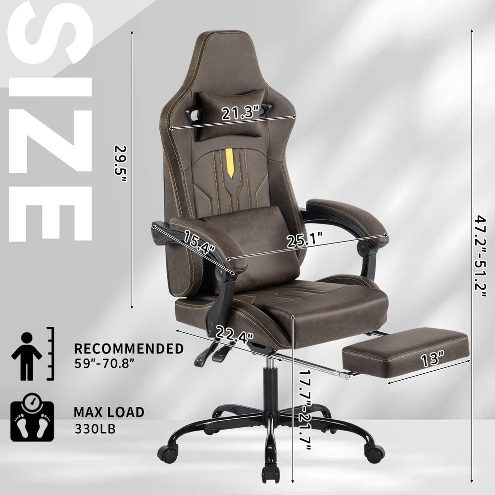Gaming Chair, Video Game Chair with Massage Lumbar Support and Footrest, Comfortable Ergonomic Computer Chair with Linkage Armrests, Height Adjustable Racing Game Chair Pu Leather for Adults,Brown - Tenko Co., Ltd.