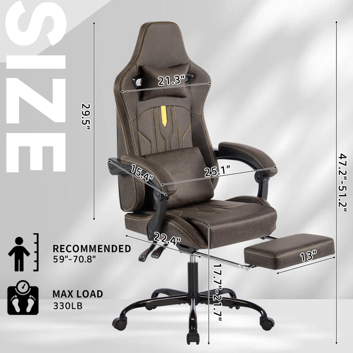 Gaming Chair, Video Game Chair with Massage Lumbar Support and Footrest, Comfortable Ergonomic Computer Chair with Linkage Armrests, Height Adjustable Racing Game Chair Pu Leather for Adults,Brown - Tenko Co., Ltd.