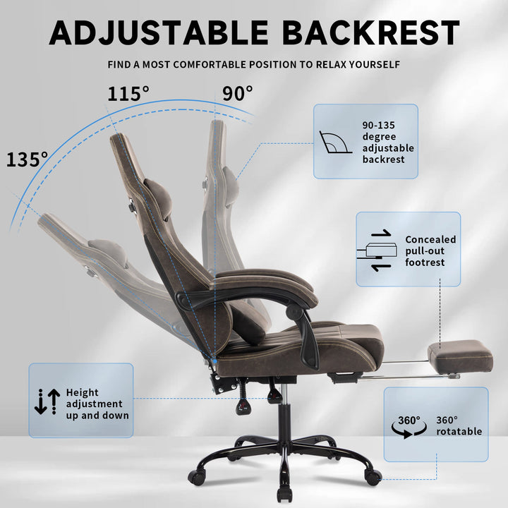 Gaming Chair, Video Game Chair with Massage Lumbar Support and Footrest, Comfortable Ergonomic Computer Chair with Linkage Armrests, Height Adjustable Racing Game Chair Pu Leather for Adults,Brown - Tenko Co., Ltd.
