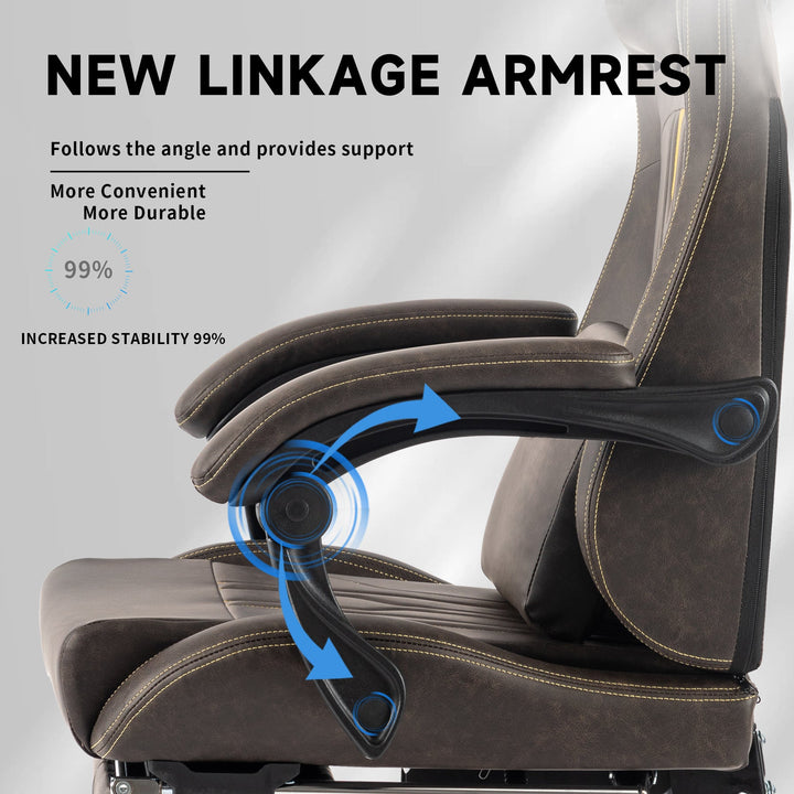 Gaming Chair, Video Game Chair with Massage Lumbar Support and Footrest, Comfortable Ergonomic Computer Chair with Linkage Armrests, Height Adjustable Racing Game Chair Pu Leather for Adults,Brown - Tenko Co., Ltd.