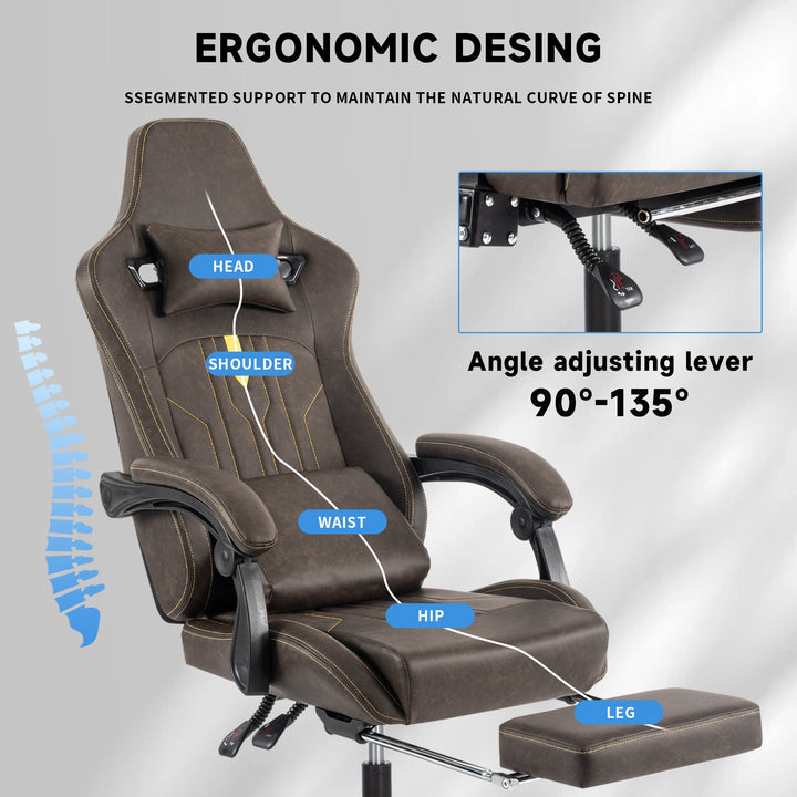 Gaming Chair, Video Game Chair with Massage Lumbar Support and Footrest, Comfortable Ergonomic Computer Chair with Linkage Armrests, Height Adjustable Racing Game Chair Pu Leather for Adults,Brown - Tenko Co., Ltd.