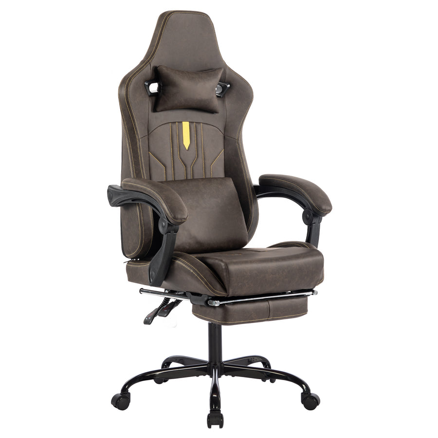 Gaming Chair, Video Game Chair with Massage Lumbar Support and Footrest, Comfortable Ergonomic Computer Chair with Linkage Armrests, Height Adjustable Racing Game Chair Pu Leather for Adults,Brown - Tenko Co., Ltd.