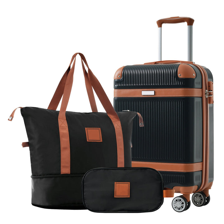 Hardshell Luggage Sets 3 Piece Carry - on Suitcase Double Spinner Wheels with TSA Lock for Men Women, Black (20in) - Tenko Co., Ltd.