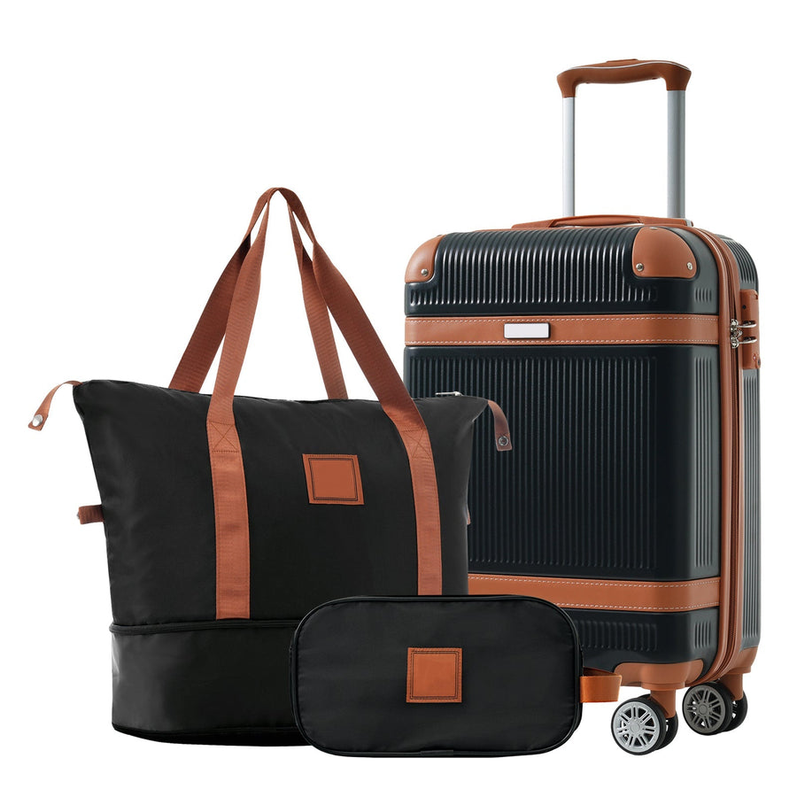 Hardshell Luggage Sets 3 Piece Carry - on Suitcase Double Spinner Wheels with TSA Lock for Men Women, Black (20in) - Tenko Co., Ltd.