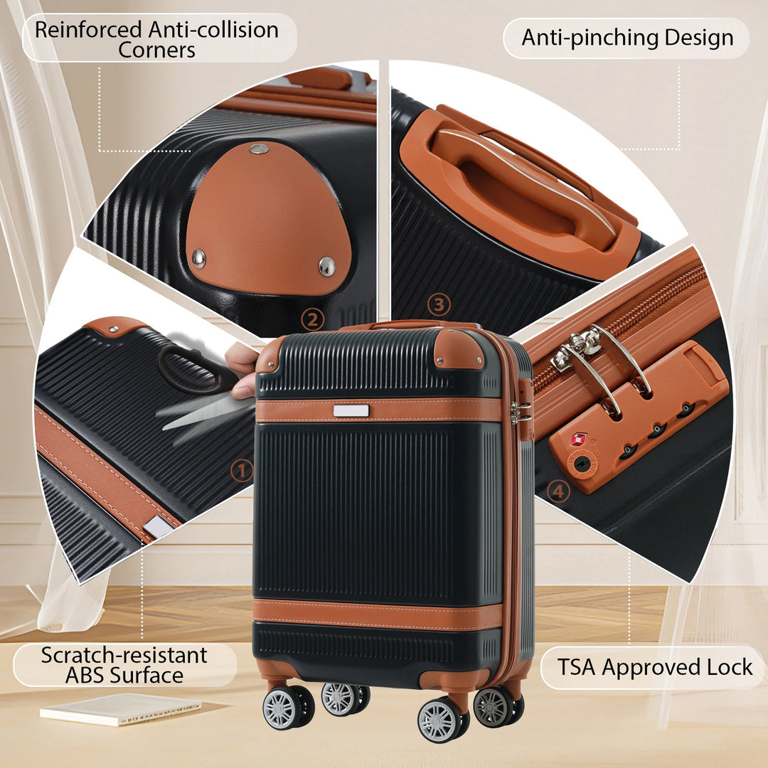 Hardshell Luggage Sets 3 Piece Carry - on Suitcase Double Spinner Wheels with TSA Lock for Men Women, Black (20in) - Tenko Co., Ltd.