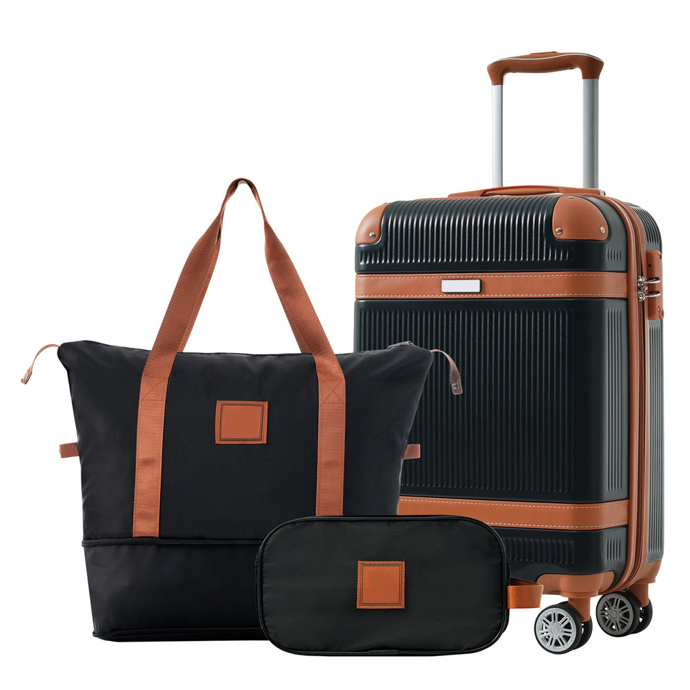 Hardshell Luggage Sets 3 Piece Carry - on Suitcase Double Spinner Wheels with TSA Lock for Men Women, Black (20in) - Tenko Co., Ltd.