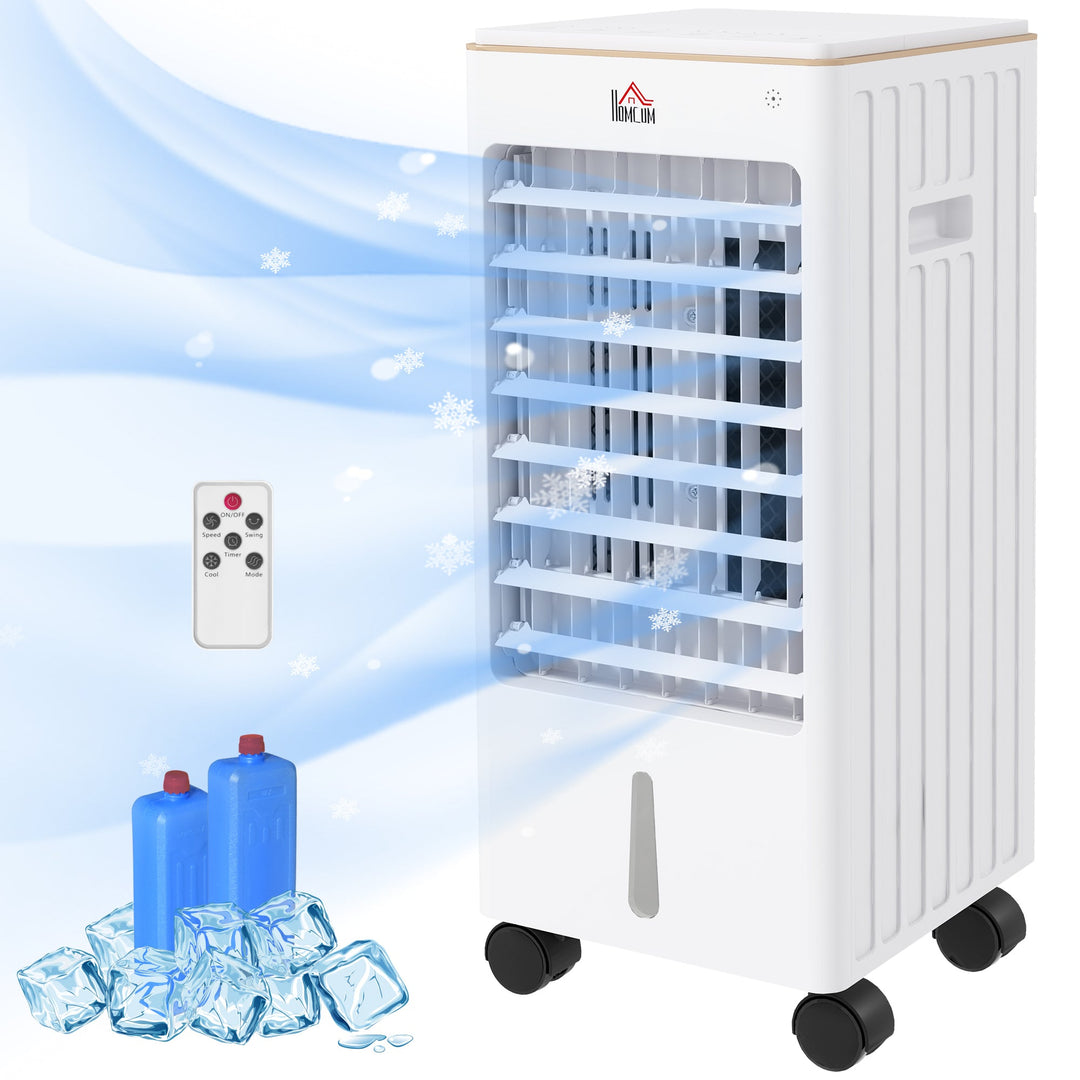 HOMCOM 21' Evaporative Air Cooler with Ice Packs, 3 - In - 1 Ice Cooling Fan, Portable Swamp Cooler with Water Tank, 7.5H Timer, 60° Oscillating, Remote, for Home Office Bedroom, White - Tenko Co., Ltd.