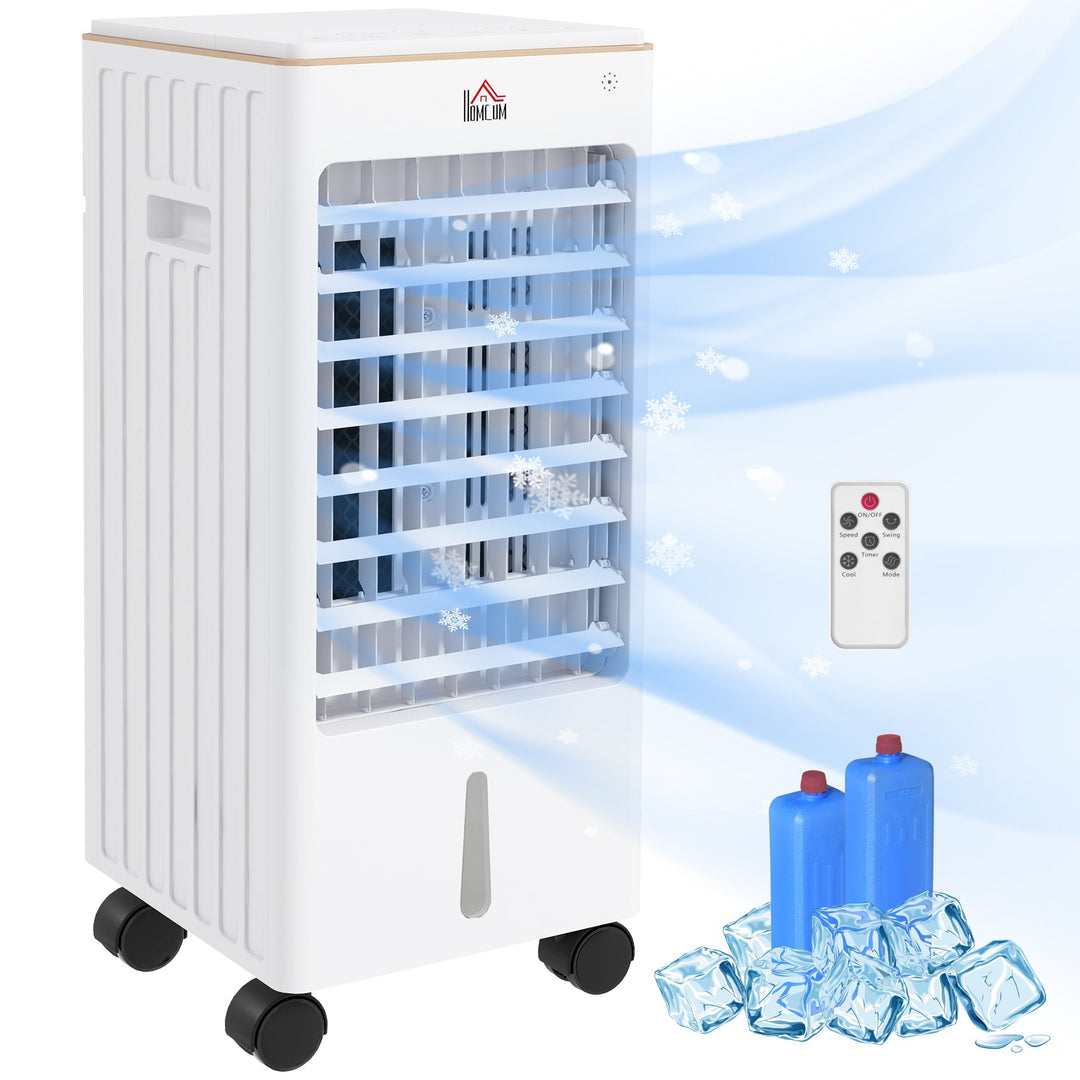 HOMCOM 21' Evaporative Air Cooler with Ice Packs, 3 - In - 1 Ice Cooling Fan, Portable Swamp Cooler with Water Tank, 7.5H Timer, 60° Oscillating, Remote, for Home Office Bedroom, White - Tenko Co., Ltd.