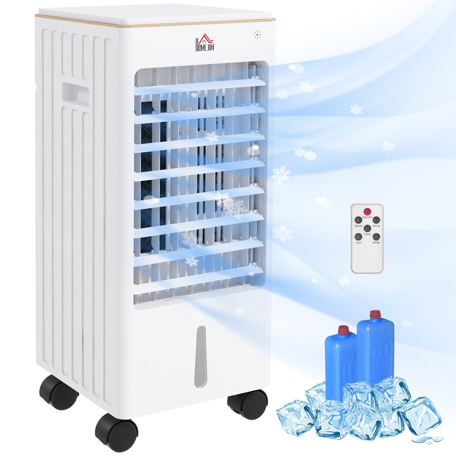HOMCOM 21' Evaporative Air Cooler with Ice Packs, 3 - In - 1 Ice Cooling Fan, Portable Swamp Cooler with Water Tank, 7.5H Timer, 60° Oscillating, Remote, for Home Office Bedroom, White - Tenko Co., Ltd.