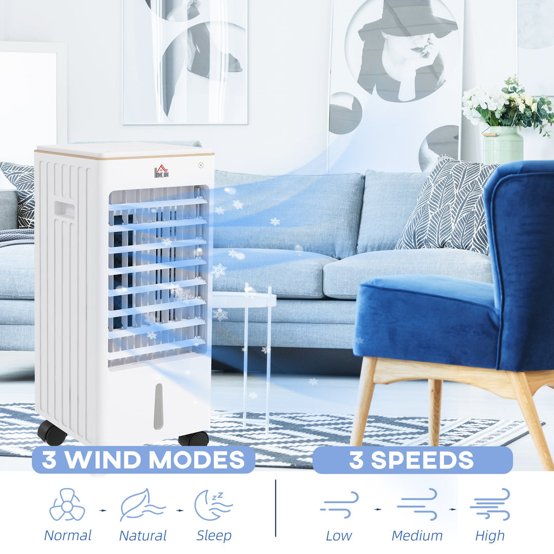 HOMCOM 21' Evaporative Air Cooler with Ice Packs, 3 - In - 1 Ice Cooling Fan, Portable Swamp Cooler with Water Tank, 7.5H Timer, 60° Oscillating, Remote, for Home Office Bedroom, White - Tenko Co., Ltd.