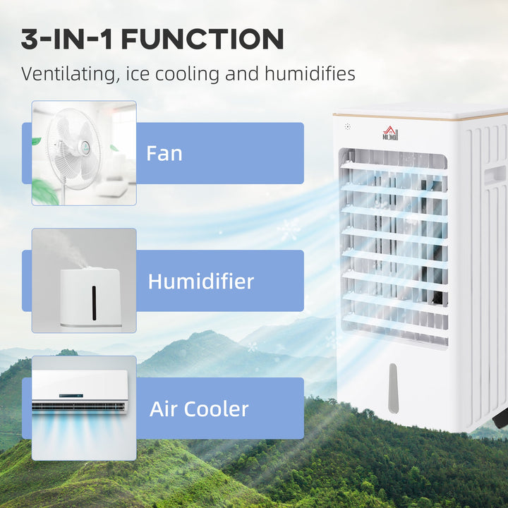 HOMCOM 21' Evaporative Air Cooler with Ice Packs, 3 - In - 1 Ice Cooling Fan, Portable Swamp Cooler with Water Tank, 7.5H Timer, 60° Oscillating, Remote, for Home Office Bedroom, White - Tenko Co., Ltd.