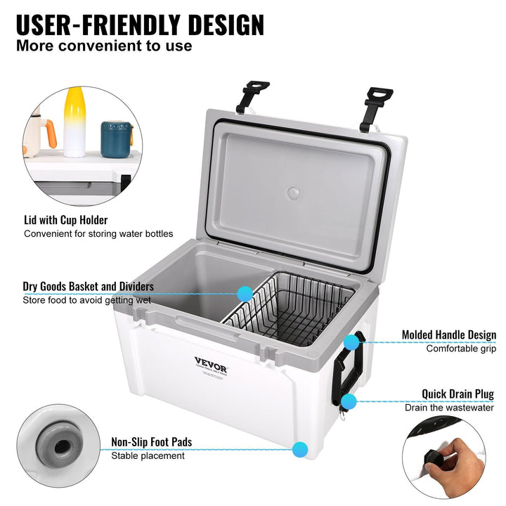 Insulated Portable Cooler, 52 qt, Holds 50 Cans, Ice Retention Hard Cooler with Heavy Duty Handle, Ice Chest Lunch Box for Camping, Beach, Picnic, Travel, Outdoor, Keeps Cool for up to 6 Days - Tenko Co., Ltd.