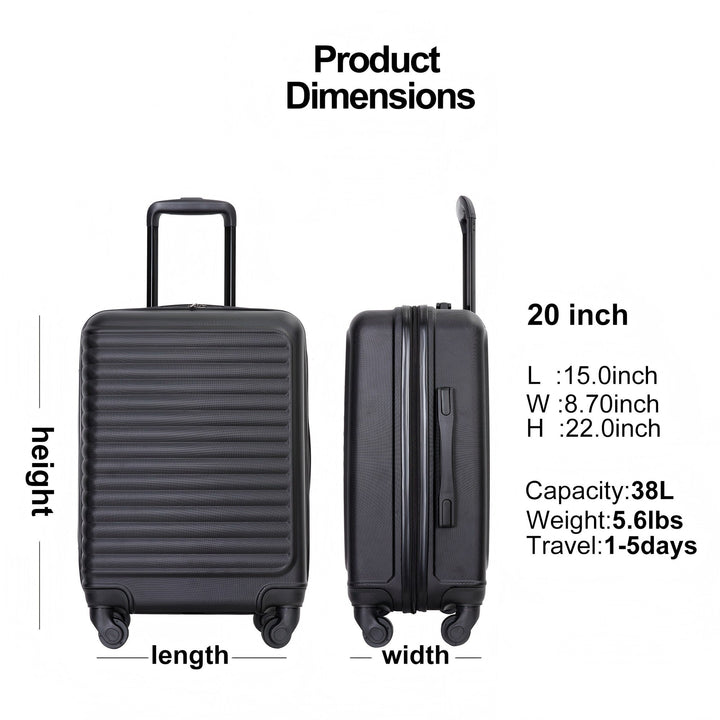 Lightweight 20' Carry On Luggage Suitcase with Spinner Wheels, Black ABS - Tenko Co., Ltd.