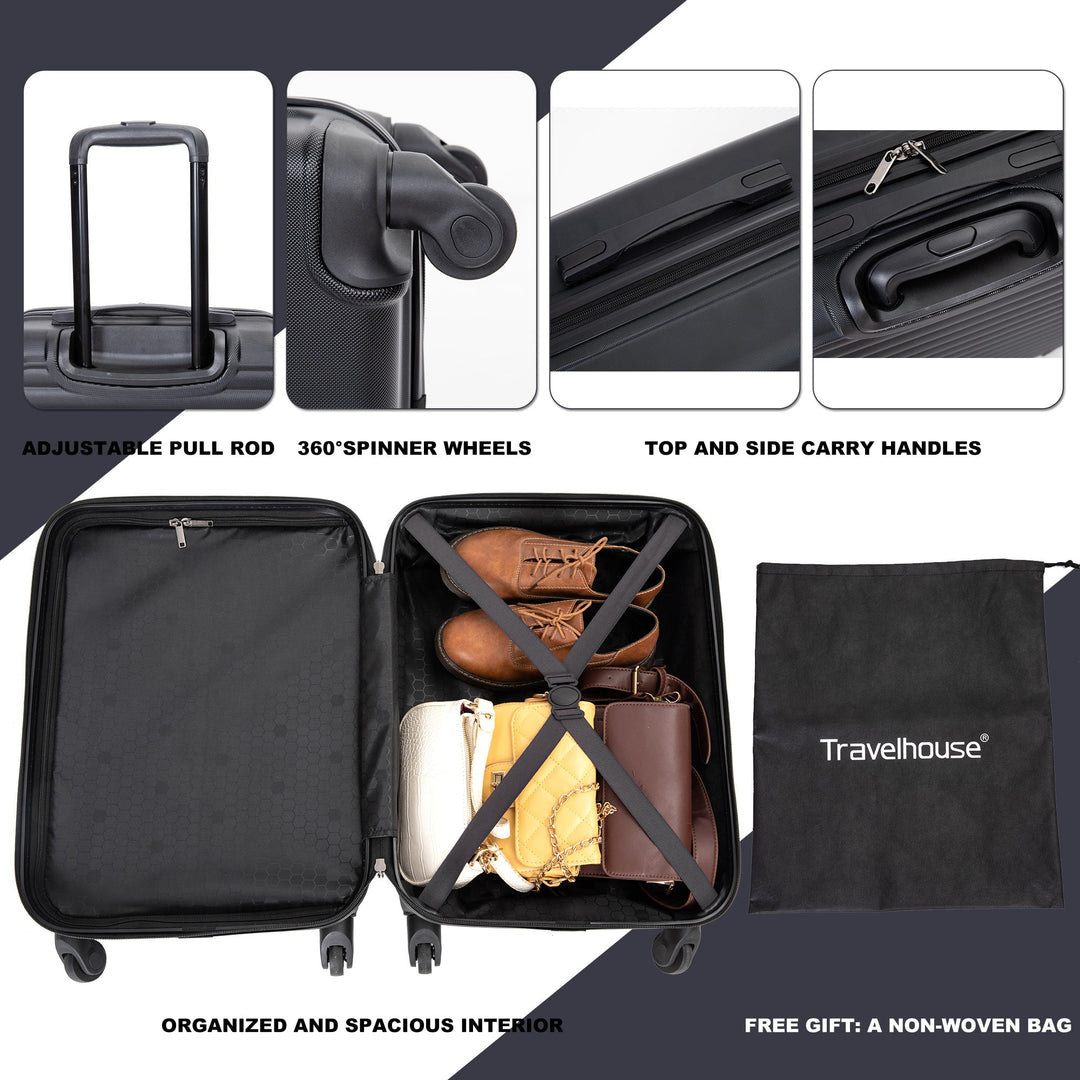 Lightweight 20' Carry On Luggage Suitcase with Spinner Wheels, Black ABS - Tenko Co., Ltd.