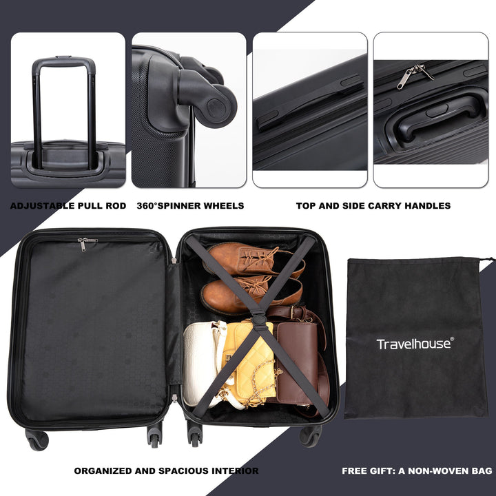 Lightweight 20' Carry On Luggage Suitcase with Spinner Wheels, Black ABS - Tenko Co., Ltd.