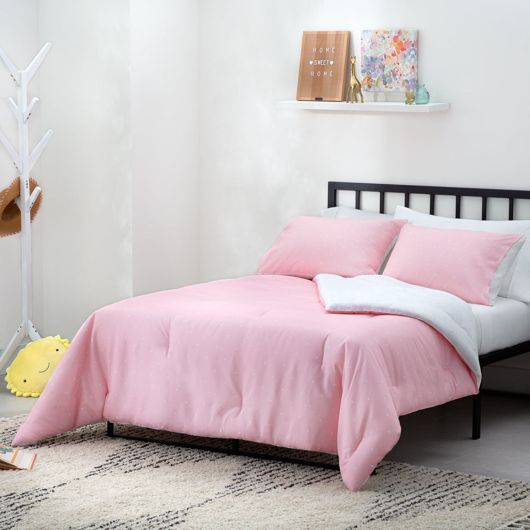 Linenspa Microfiber Designer Comforter - Polka Dot , Cal King, Pink - Tenko Co., Ltd.