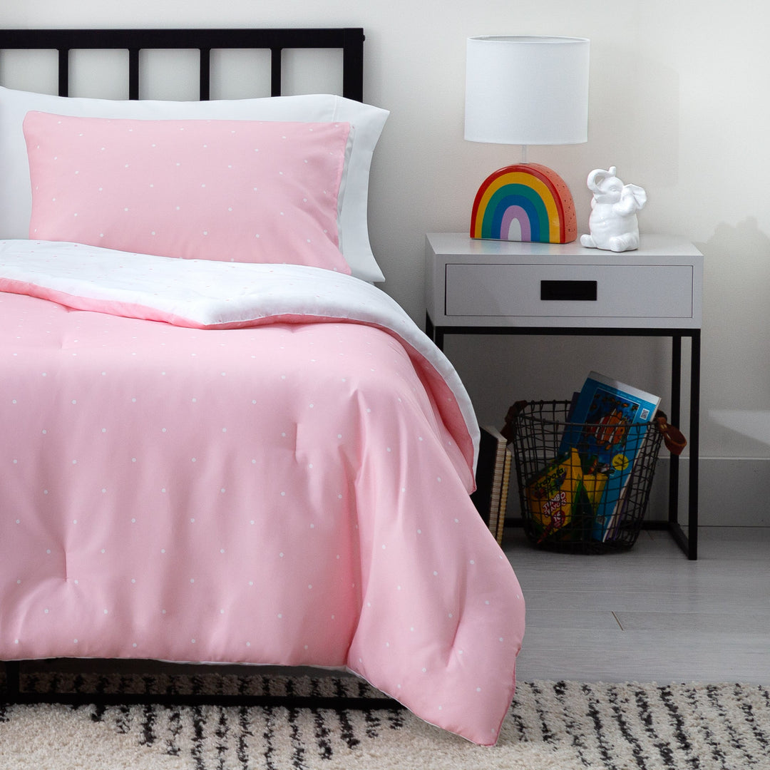 Linenspa Microfiber Designer Comforter - Polka Dot , Cal King, Pink - Tenko Co., Ltd.