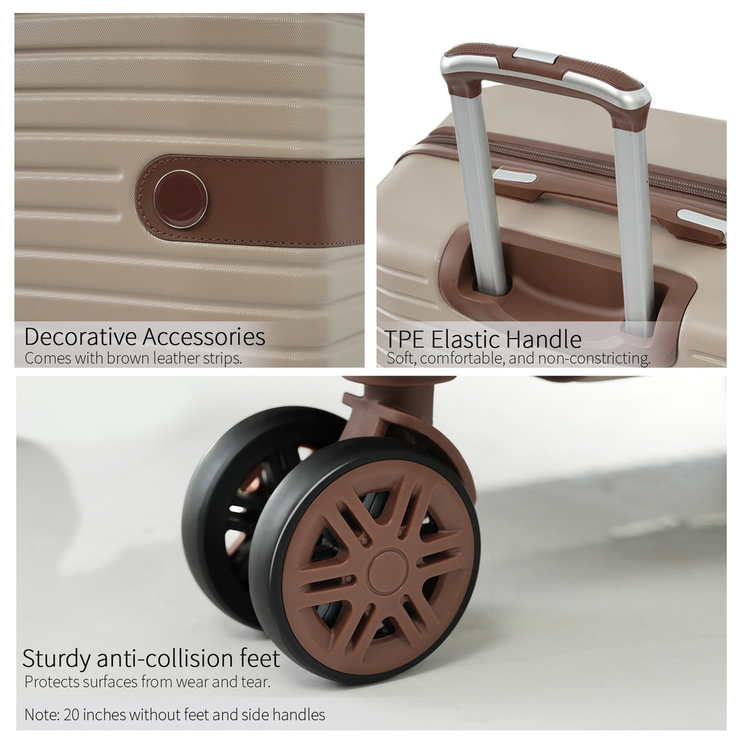 Luggage Sets 3 Piece Carry on Luggage 22x14x9 Airline Approved, Lightweight Hardshell ABS Suitcases with Wheels, 20 inch, Khaki - Tenko Co., Ltd.
