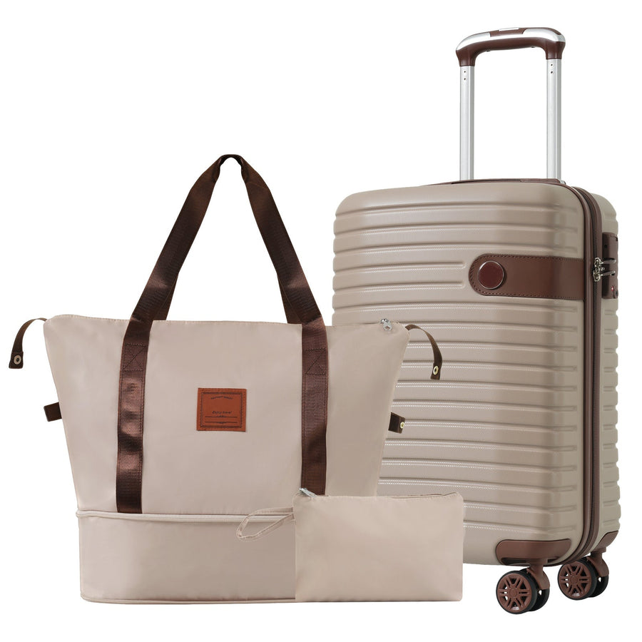 Luggage Sets 3 Piece Carry on Luggage 22x14x9 Airline Approved, Lightweight Hardshell ABS Suitcases with Wheels, 20 inch, Khaki - Tenko Co., Ltd.