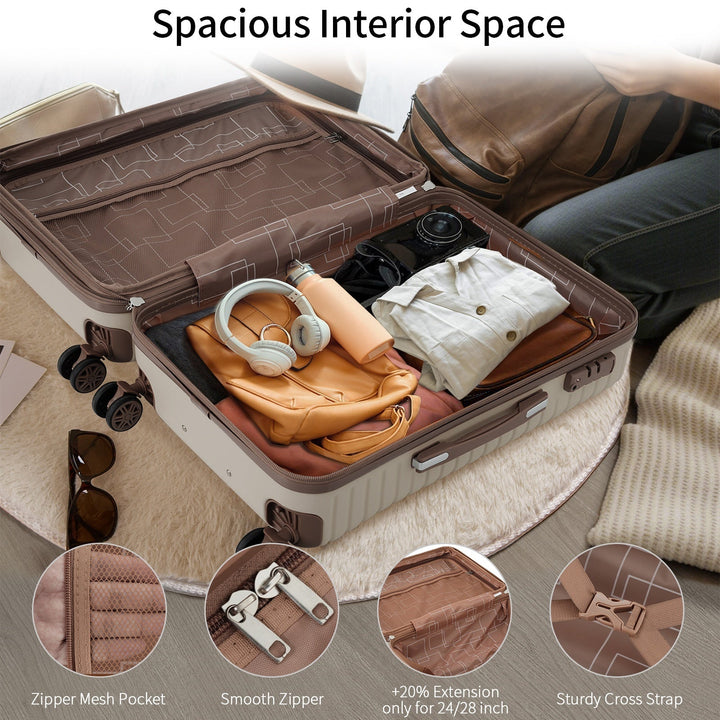 Luggage Sets 3 Piece Carry on Luggage 22x14x9 Airline Approved, Lightweight Hardshell ABS Suitcases with Wheels, 20 inch, Khaki - Tenko Co., Ltd.