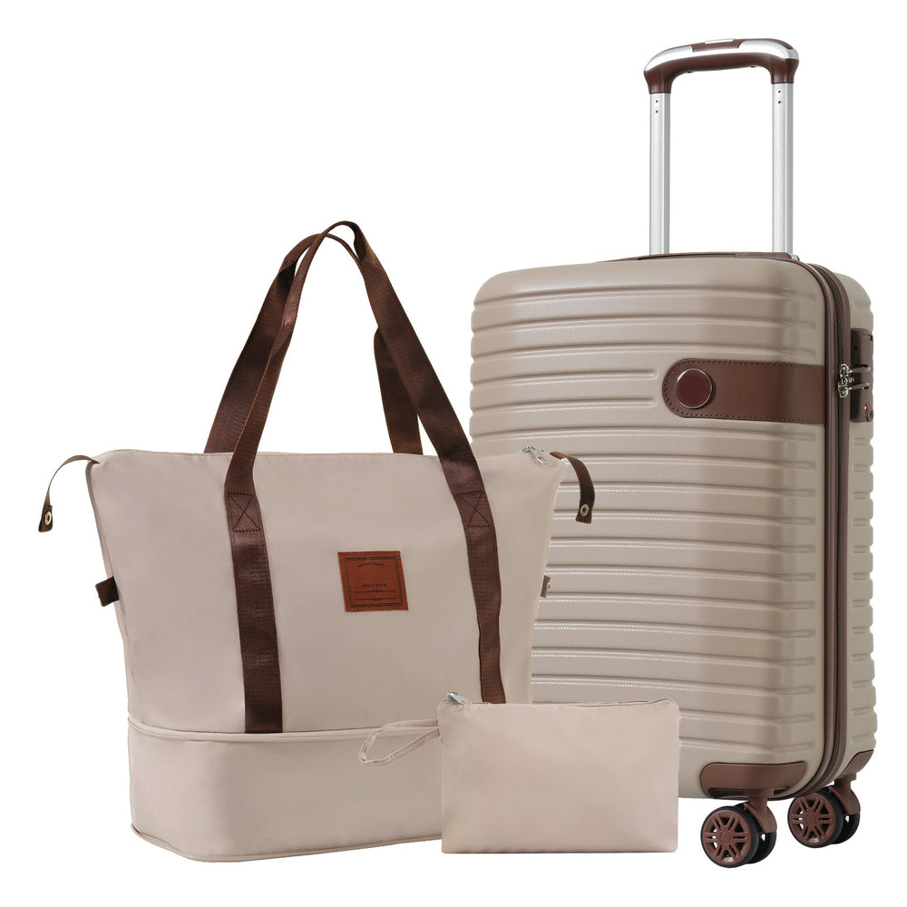 Luggage Sets 3 Piece Carry on Luggage 22x14x9 Airline Approved, Lightweight Hardshell ABS Suitcases with Wheels, 20 inch, Khaki - Tenko Co., Ltd.