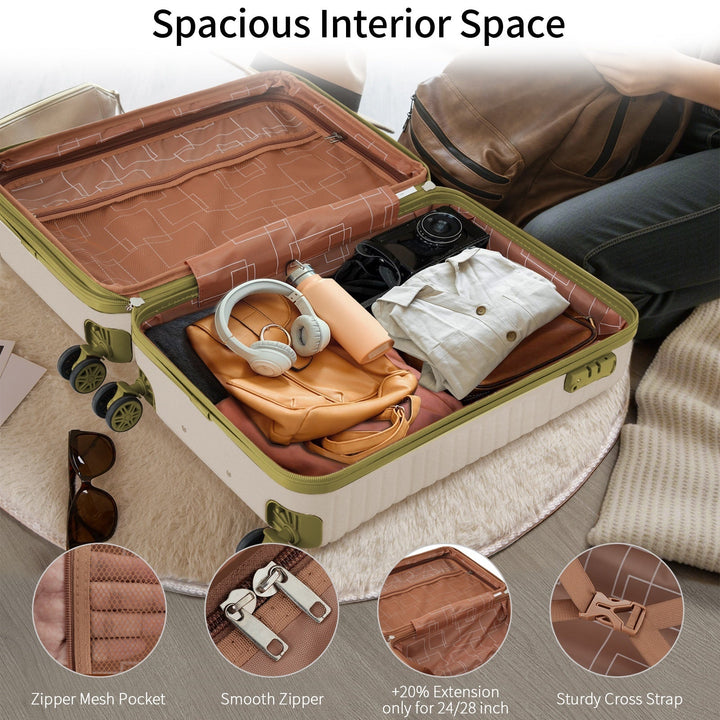 Luggage Sets 3 Piece Carry on Luggage 22x14x9 Airline Approved, Lightweight Hardshell ABS Suitcases with Wheels, 20 inch, White Green - Tenko Co., Ltd.