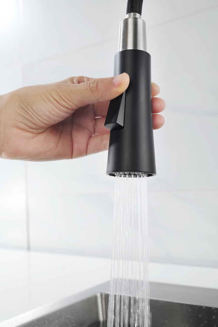 Matte Black Kitchen Faucet with Soap Dispenser Single Handle Kitchen Sink Faucet with Pull Down Sprayer Utility Sink Faucet Single Hole for Laundry Sink Stainless Steel 1.8 GPM - Tenko Co., Ltd.
