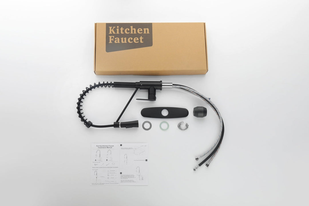 Matte Black Kitchen Faucet with Soap Dispenser Single Handle Kitchen Sink Faucet with Pull Down Sprayer Utility Sink Faucet Single Hole for Laundry Sink Stainless Steel 1.8 GPM - Tenko Co., Ltd.