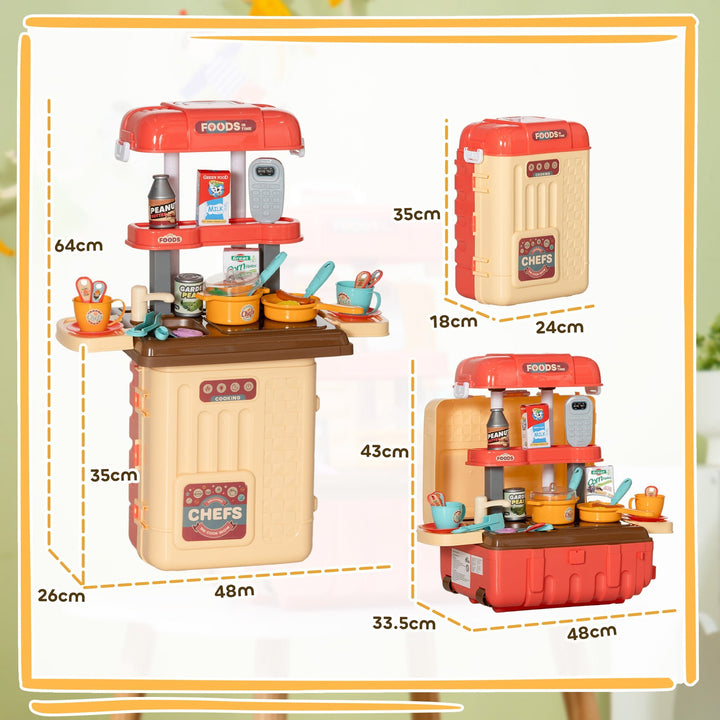 Qaba 3 in 1 Kids Kitchen Playset, Foldable Play Kitchen Set Converted into Travel Luggage, 36Pcs Play Kitchen Accessories, Pretend Play Toys for Toddlers 3 - 6 Years Old, Multicolor - Tenko Co., Ltd.