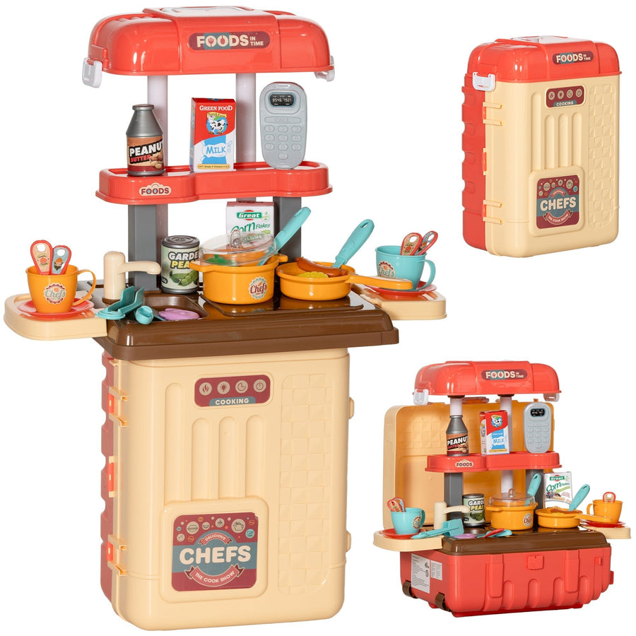 Qaba 3 in 1 Kids Kitchen Playset, Foldable Play Kitchen Set Converted into Travel Luggage, 36Pcs Play Kitchen Accessories, Pretend Play Toys for Toddlers 3 - 6 Years Old, Multicolor - Tenko Co., Ltd.