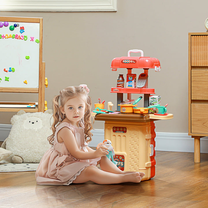 Qaba 3 in 1 Kids Kitchen Playset, Foldable Play Kitchen Set Converted into Travel Luggage, 36Pcs Play Kitchen Accessories, Pretend Play Toys for Toddlers 3 - 6 Years Old, Multicolor - Tenko Co., Ltd.