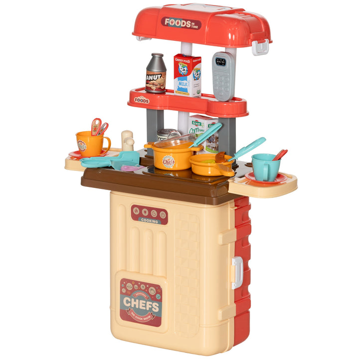 Qaba 3 in 1 Kids Kitchen Playset, Foldable Play Kitchen Set Converted into Travel Luggage, 36Pcs Play Kitchen Accessories, Pretend Play Toys for Toddlers 3 - 6 Years Old, Multicolor - Tenko Co., Ltd.
